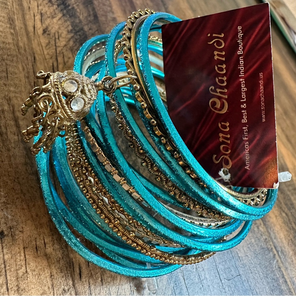 Turquoise and Gold Bangle Set Made in India!